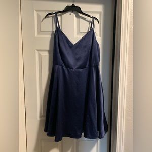 Navy blue prom dress short with pockets